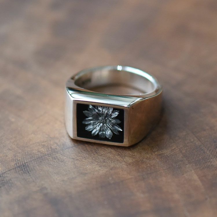 Signet with Black Flower Ring