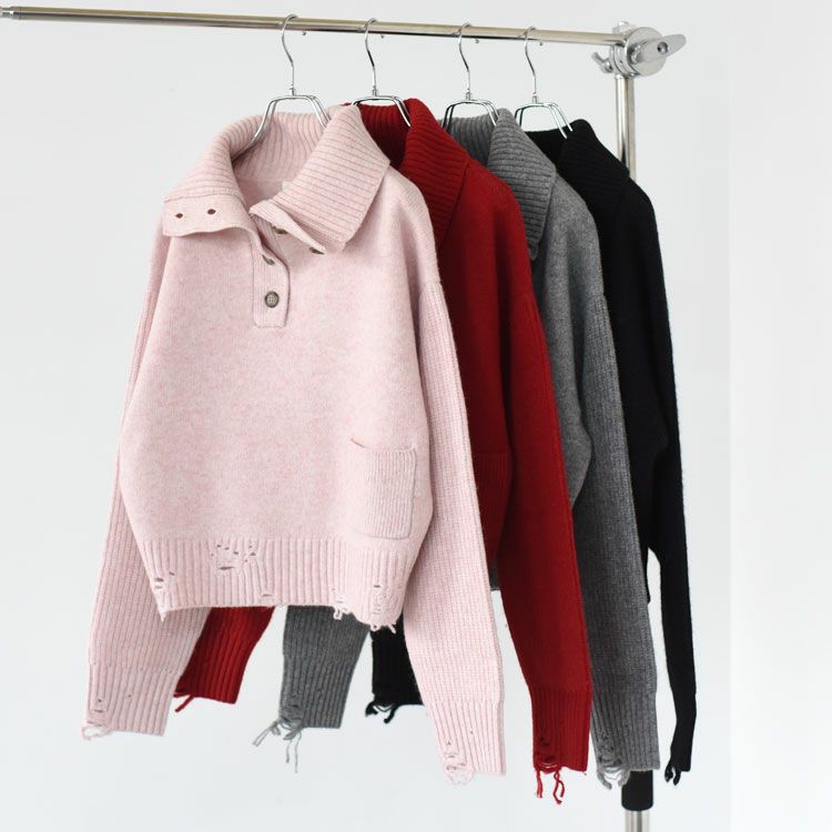 buttoned high-neck knit ボタンハイネックニット