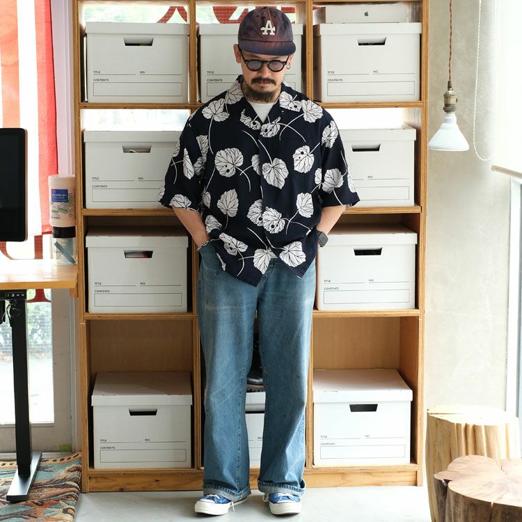 Short Sleeve Open Collar Shirt - Leaf ショートスリーブ オープン